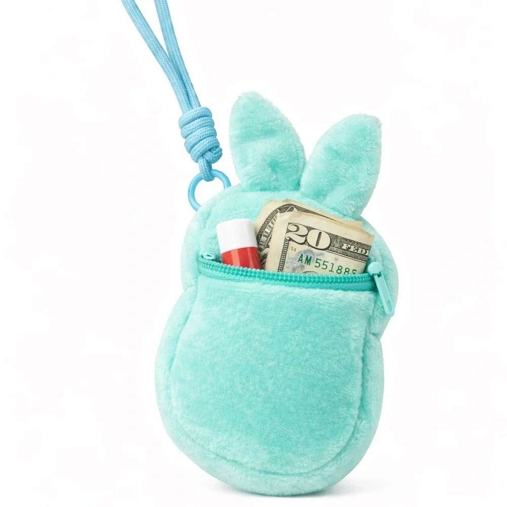 Cute Teal Peep Bunny Bag Charm Mini Coin Purse Keychain 5.5” Plush - NEW